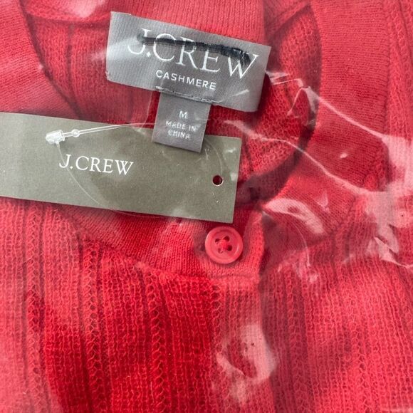 NWT J CREW Featherweight cashmere pointelle shrunken cardigan sweater in red - Picture 11 of 11